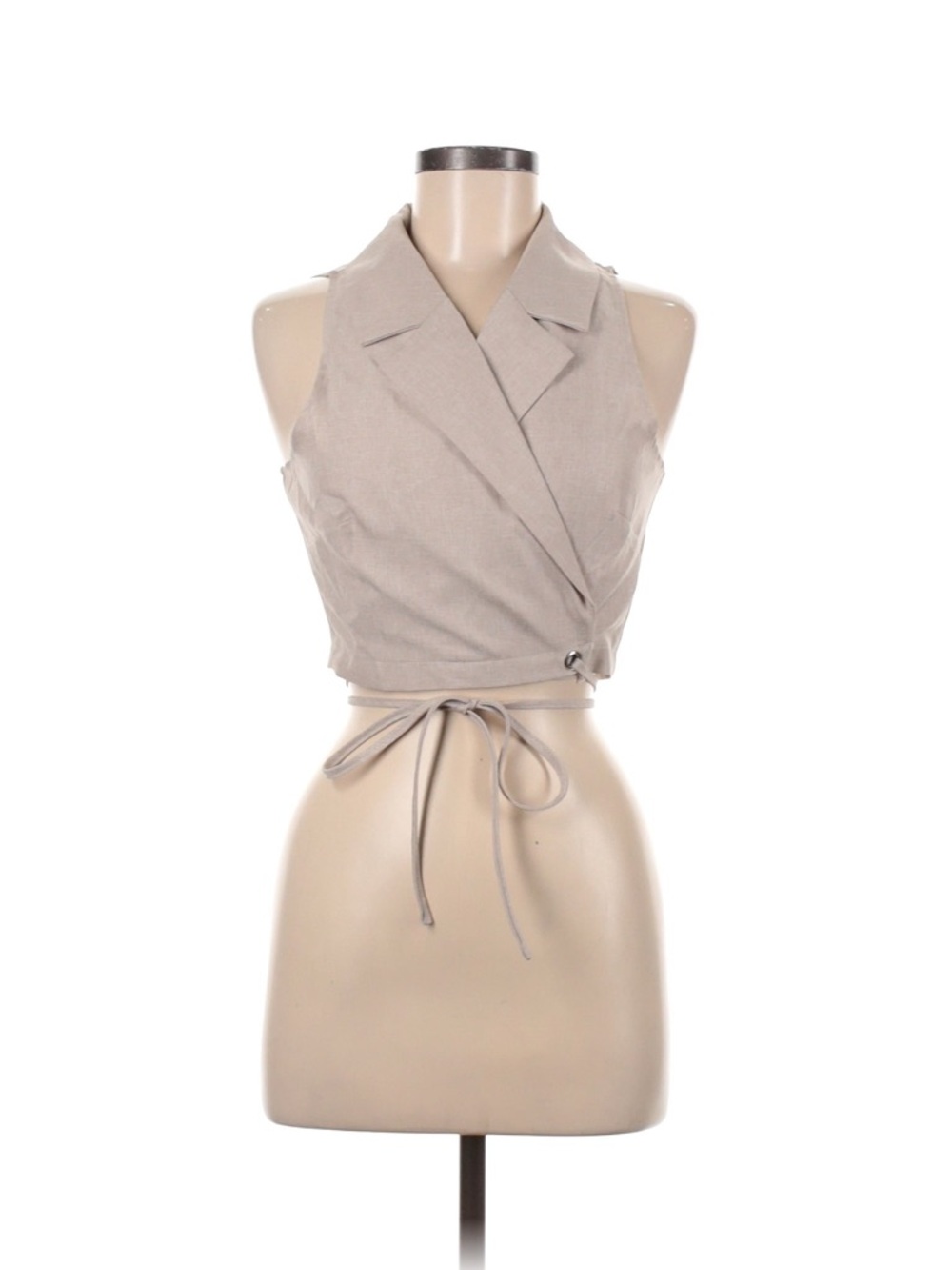 Sleeveless Wrap Crop Top in Light Taupe